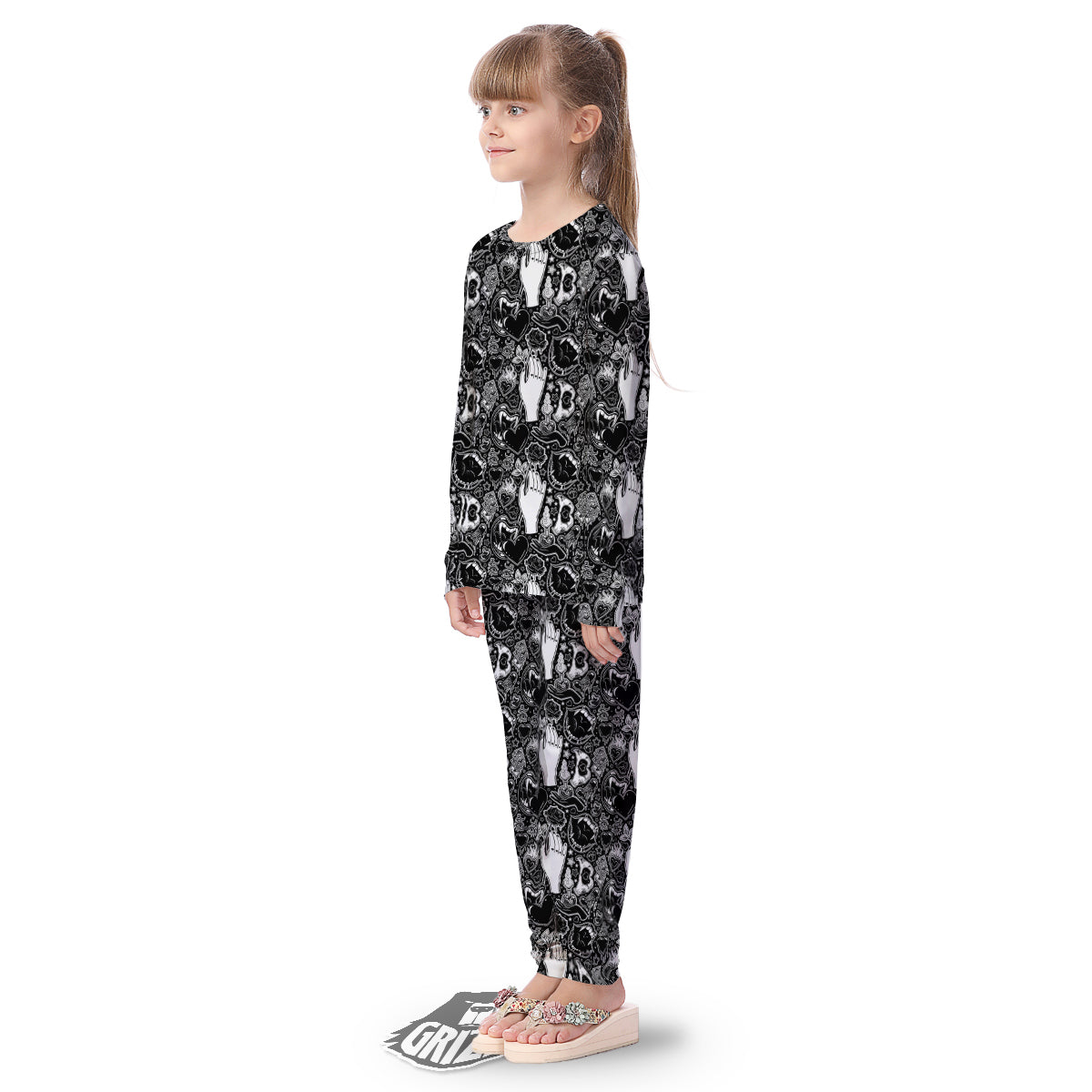 Tattoo Vampire Black and White Print Pattern Kid's Pajamas-grizzshop