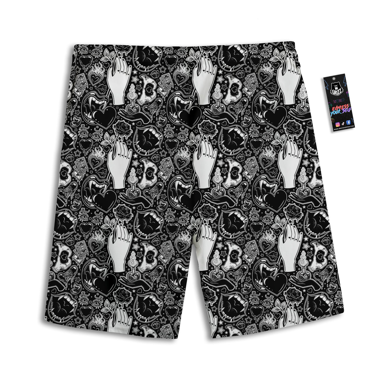 Tattoo Vampire Black and White Print Pattern Men's Athletic Shorts
