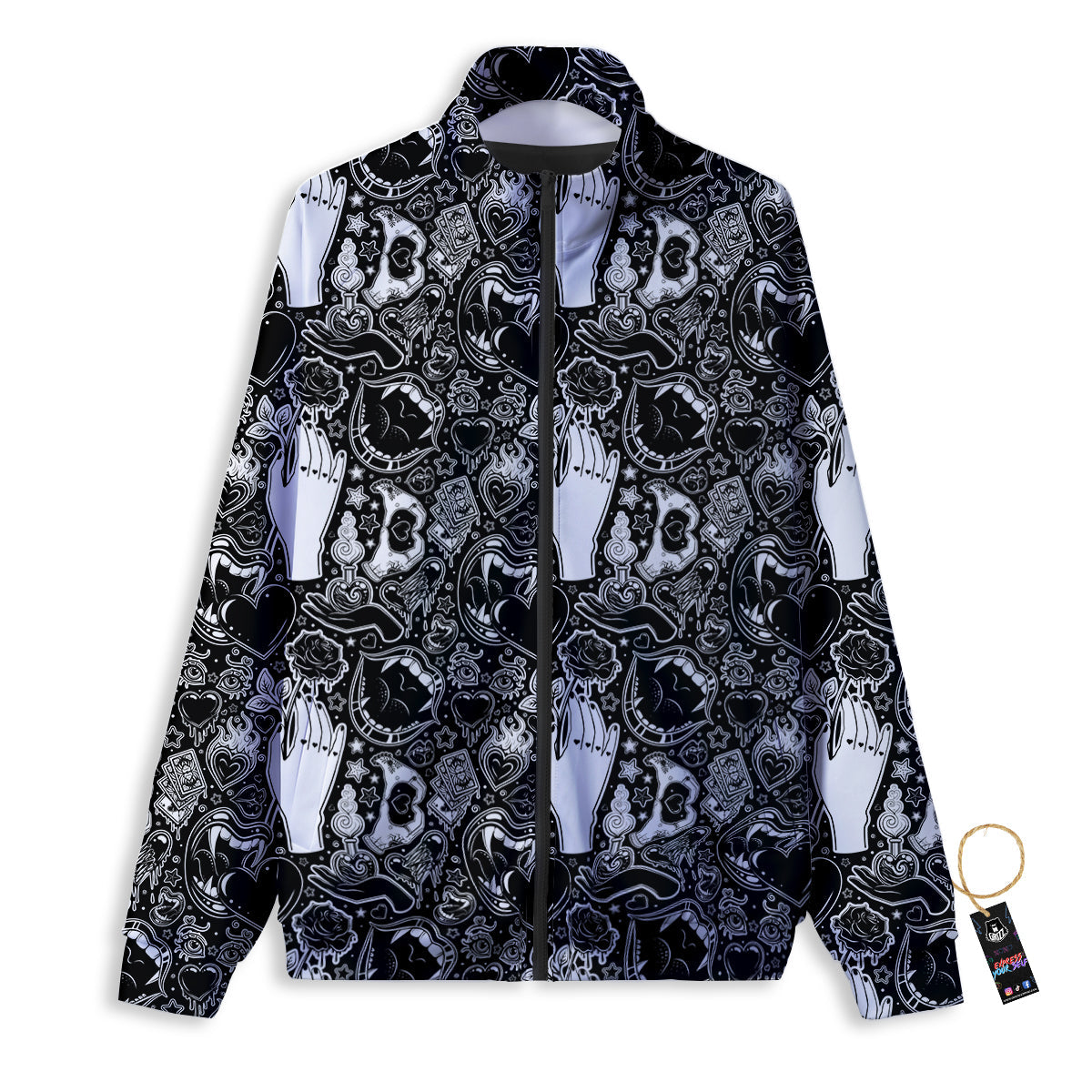 Tattoo Vampire Black and White Print Pattern Track Jacket-grizzshop