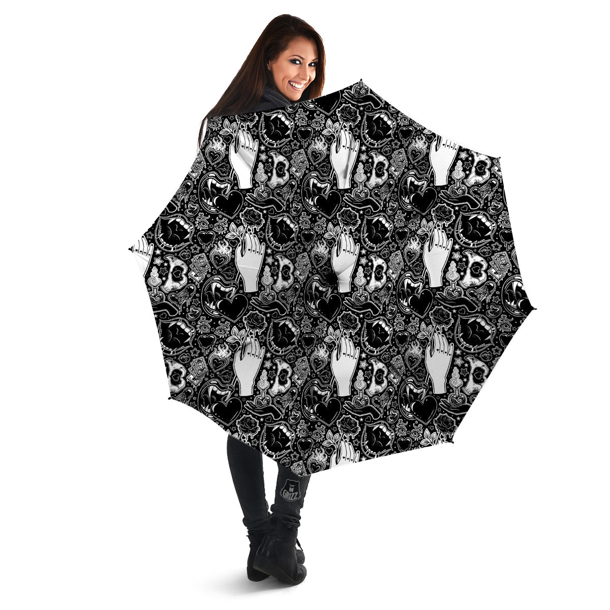 Tattoo Vampire Black and White Print Pattern Umbrella-grizzshop