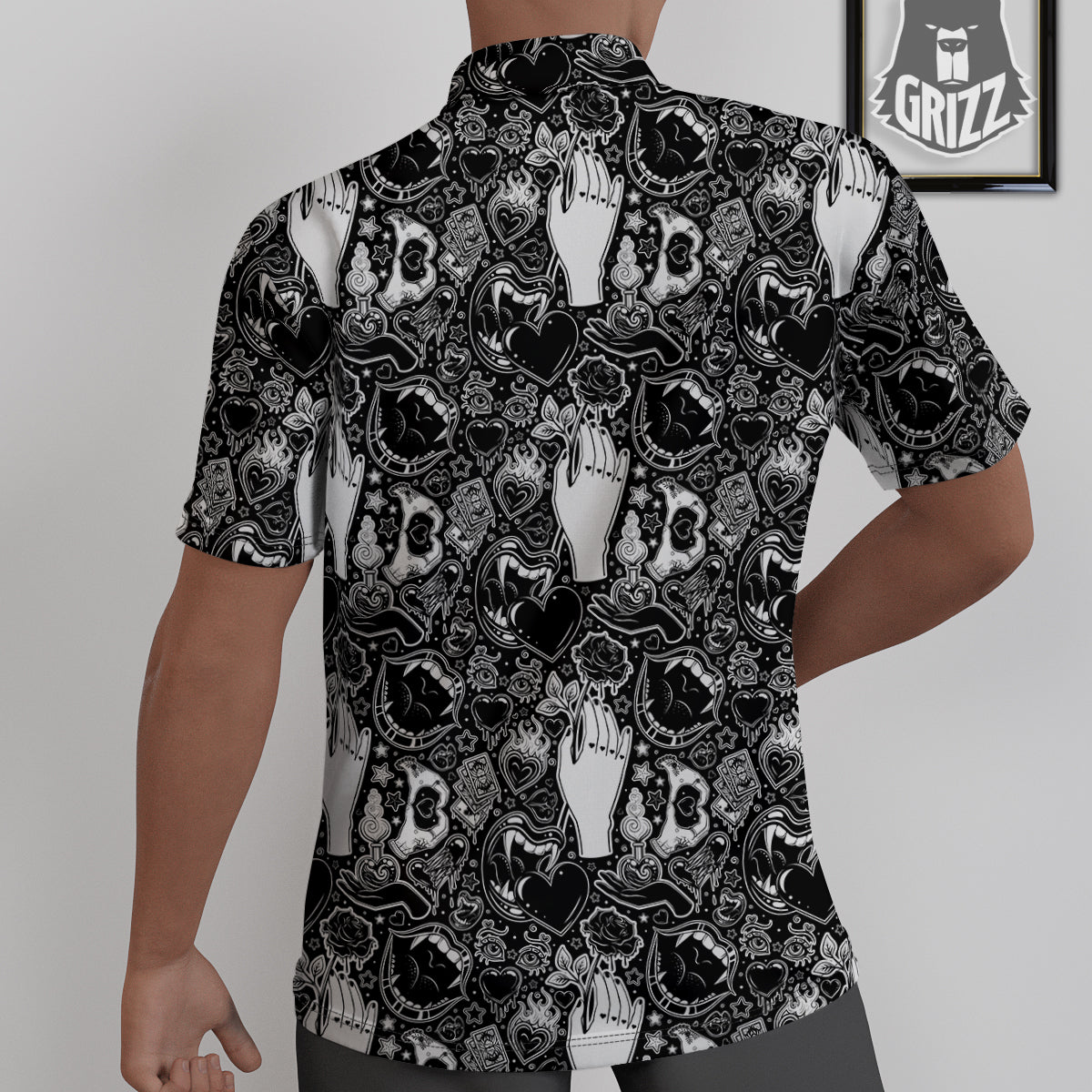 Tattoo Vampire Black and White Print Pattern Untucked Shirts-grizzshop