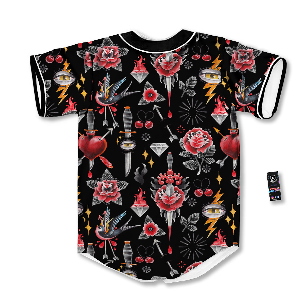 Tattoo Watercolor Print Pattern Baseball Jersey-grizzshop