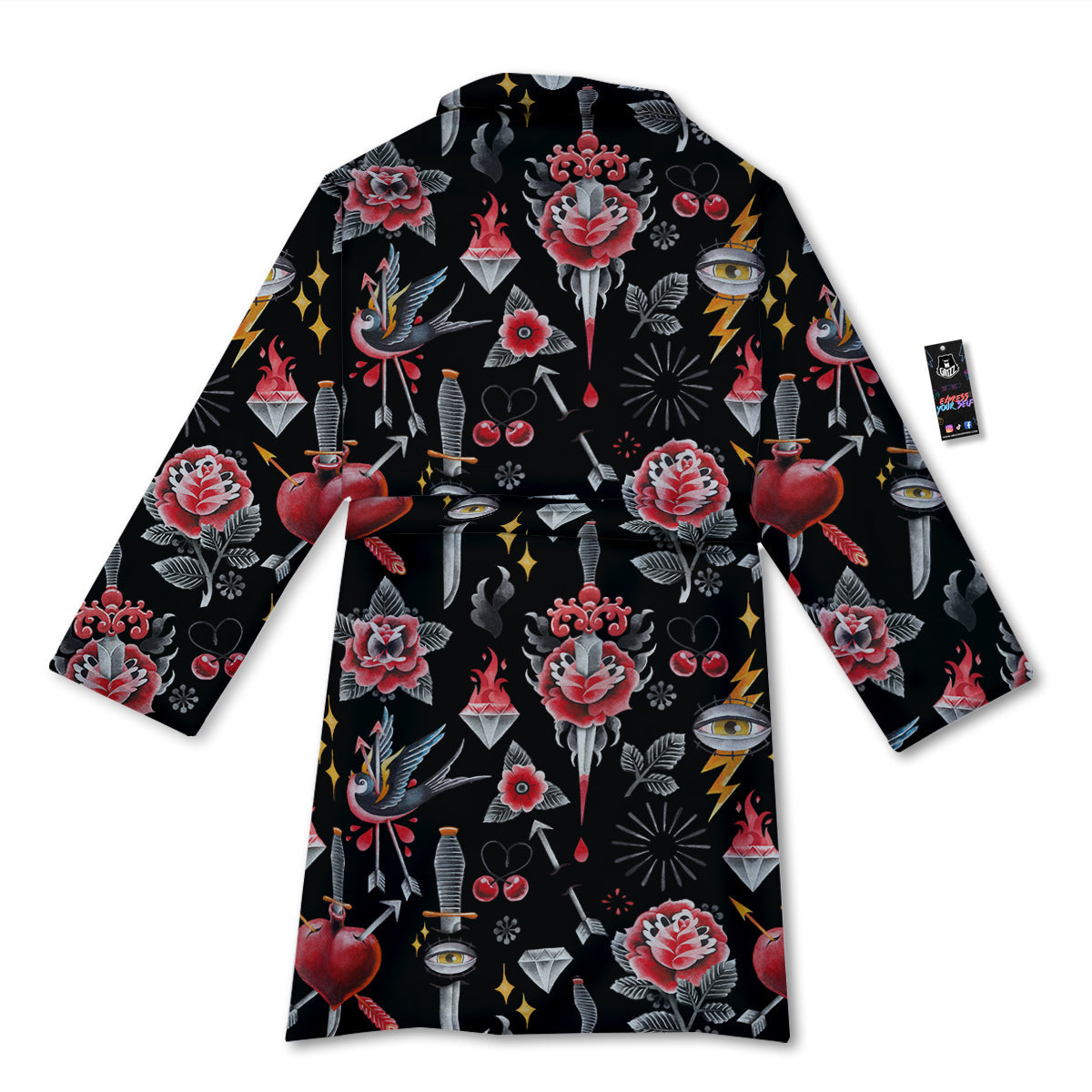 Tattoo Watercolor Print Pattern Bathrobe-grizzshop