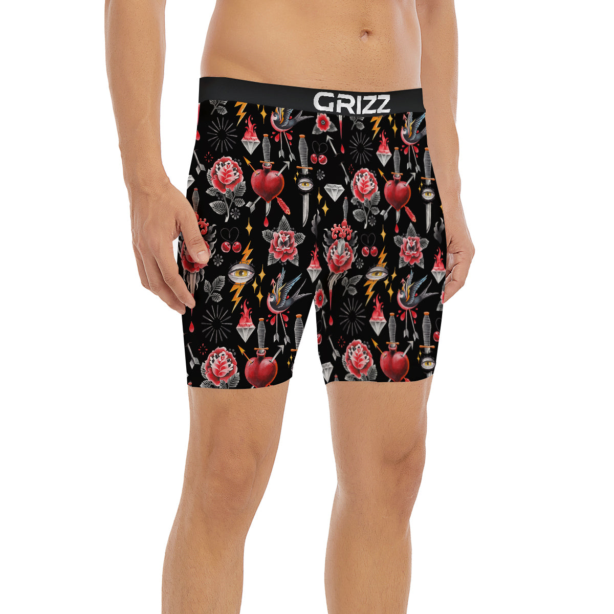 Tattoo Watercolor Print Pattern Boxer Briefs-grizzshop