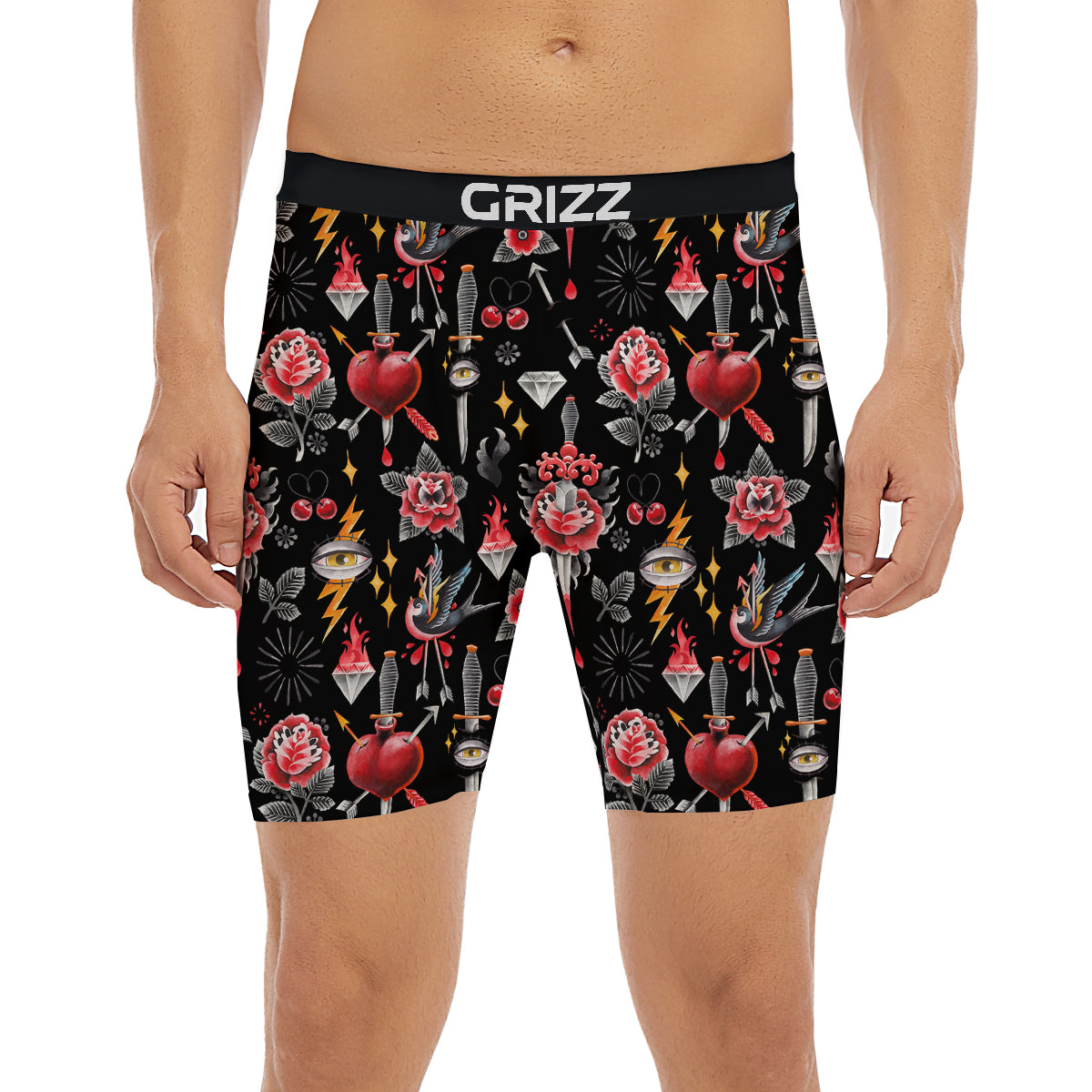 Tattoo Watercolor Print Pattern Boxer Briefs-grizzshop