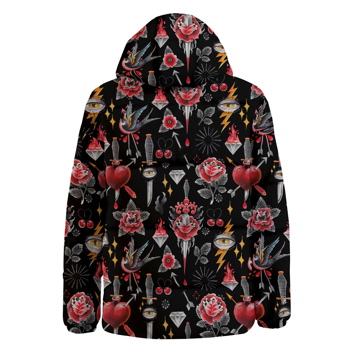 Tattoo Watercolor Print Pattern Down Jacket-grizzshop