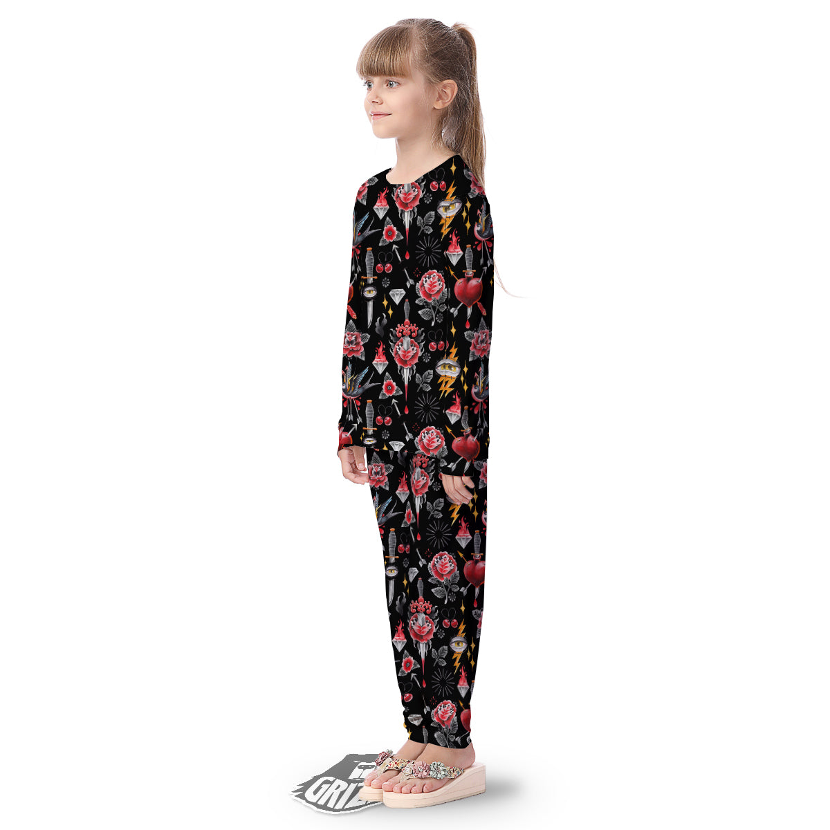 Tattoo Watercolor Print Pattern Kid's Pajamas-grizzshop