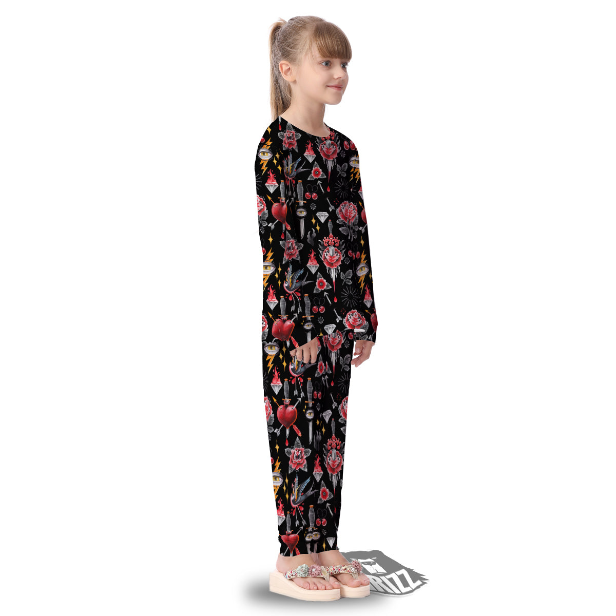 Tattoo Watercolor Print Pattern Kid's Pajamas-grizzshop