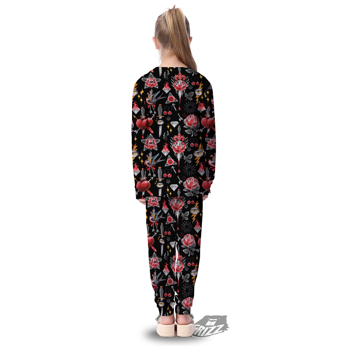 Tattoo Watercolor Print Pattern Kid's Pajamas-grizzshop