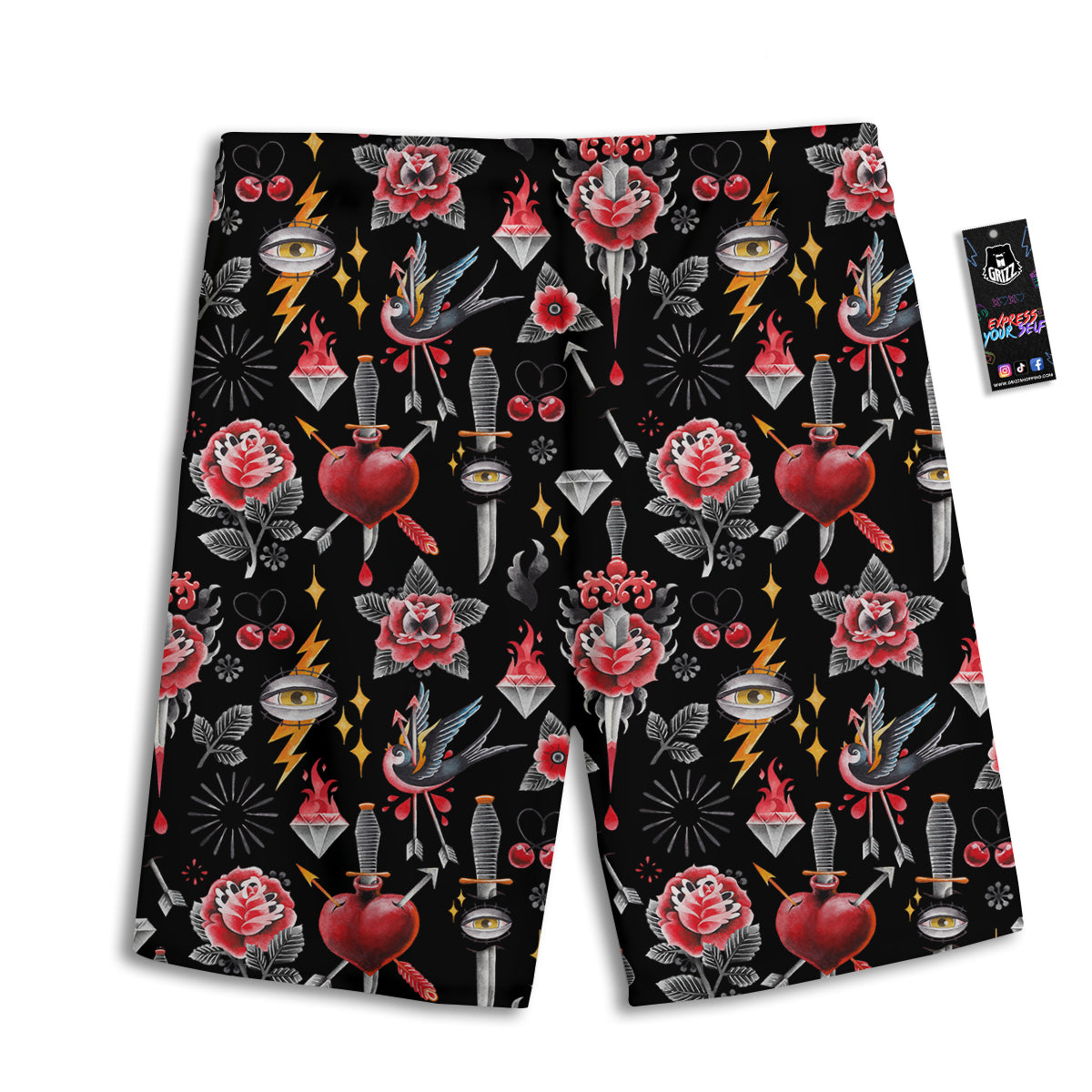 Tattoo Watercolor Print Pattern Men's Athletic Shorts