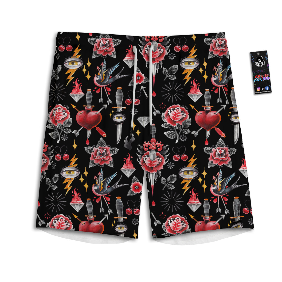 Tattoo Watercolor Print Pattern Men's Athletic Shorts