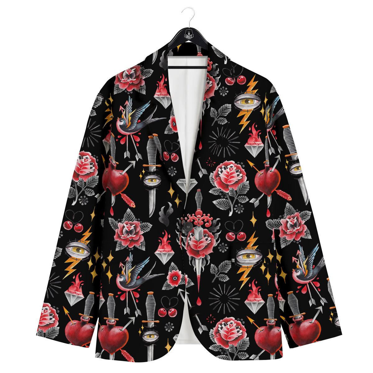 Tattoo Watercolor Print Pattern Men's Sport Coat-grizzshop