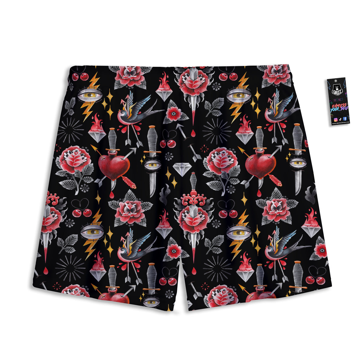 Tattoo Watercolor Print Pattern Mesh Shorts