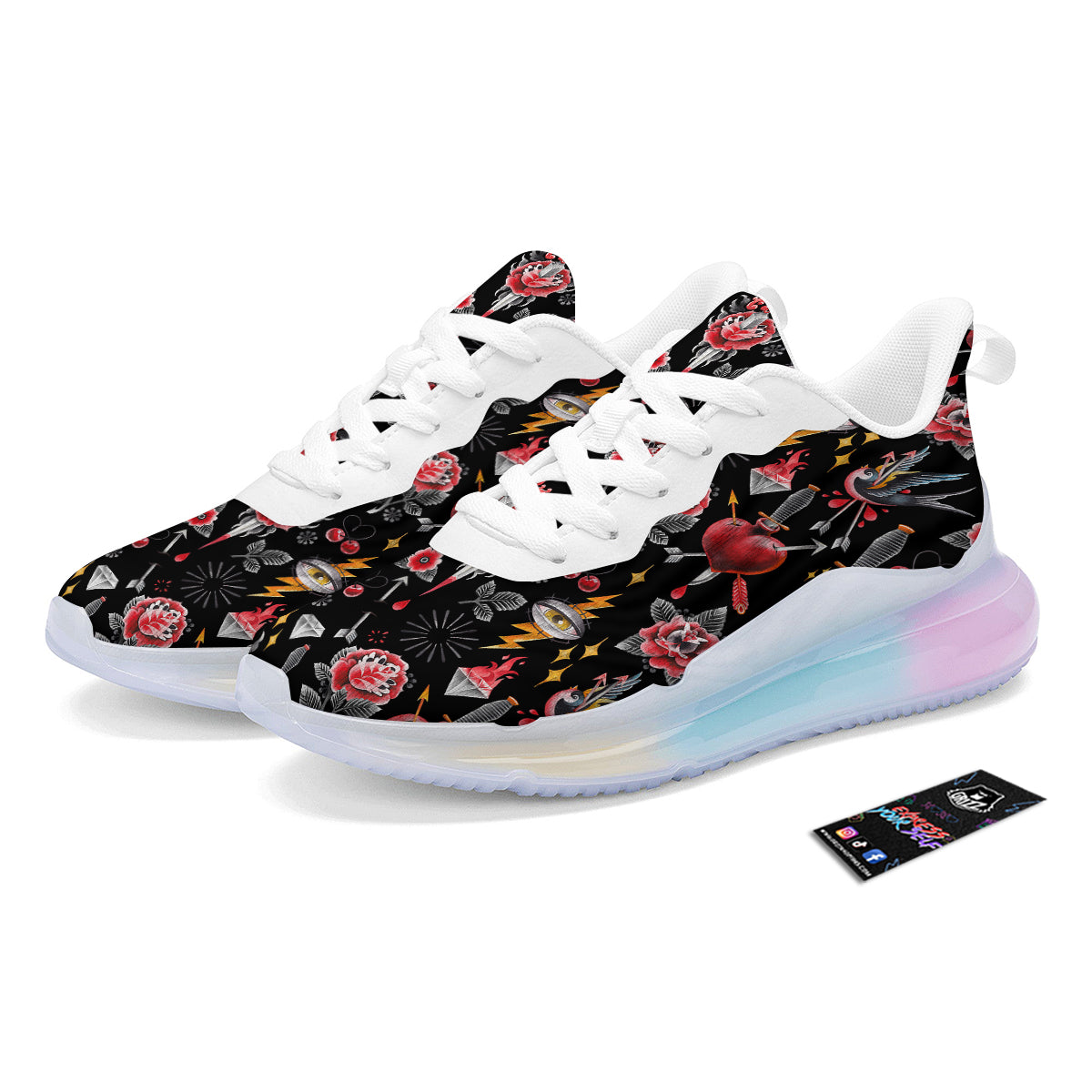 Tattoo Watercolor Print Pattern Running Sneakers-grizzshop
