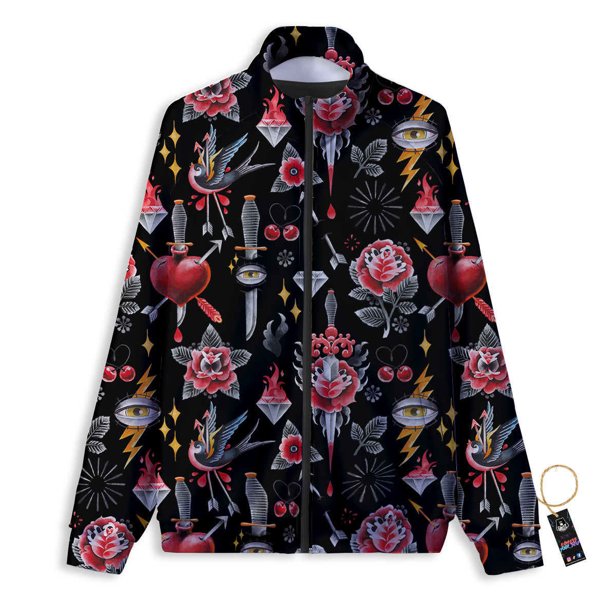 Tattoo Watercolor Print Pattern Track Jacket-grizzshop