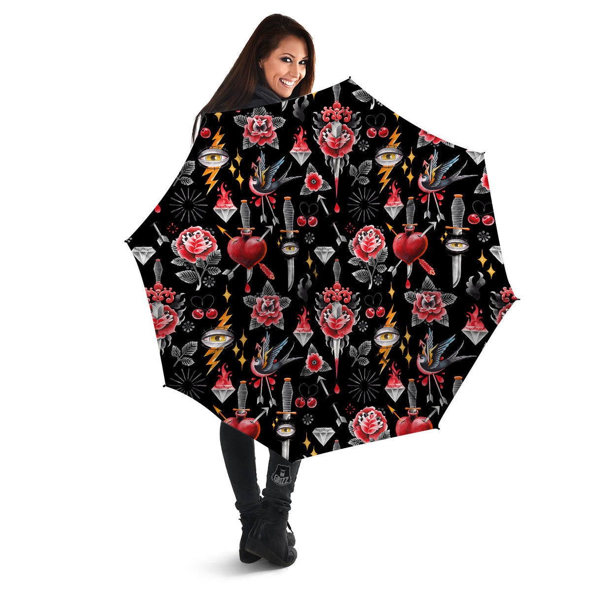 Tattoo Watercolor Print Pattern Umbrella-grizzshop