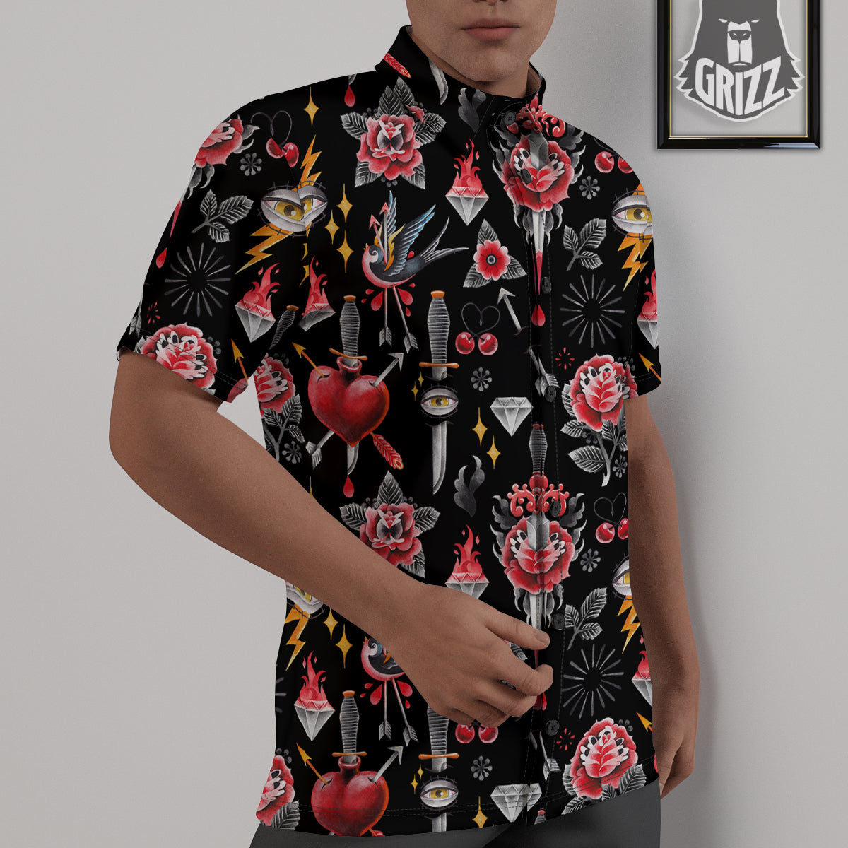 Tattoo Watercolor Print Pattern Untucked Shirts-grizzshop