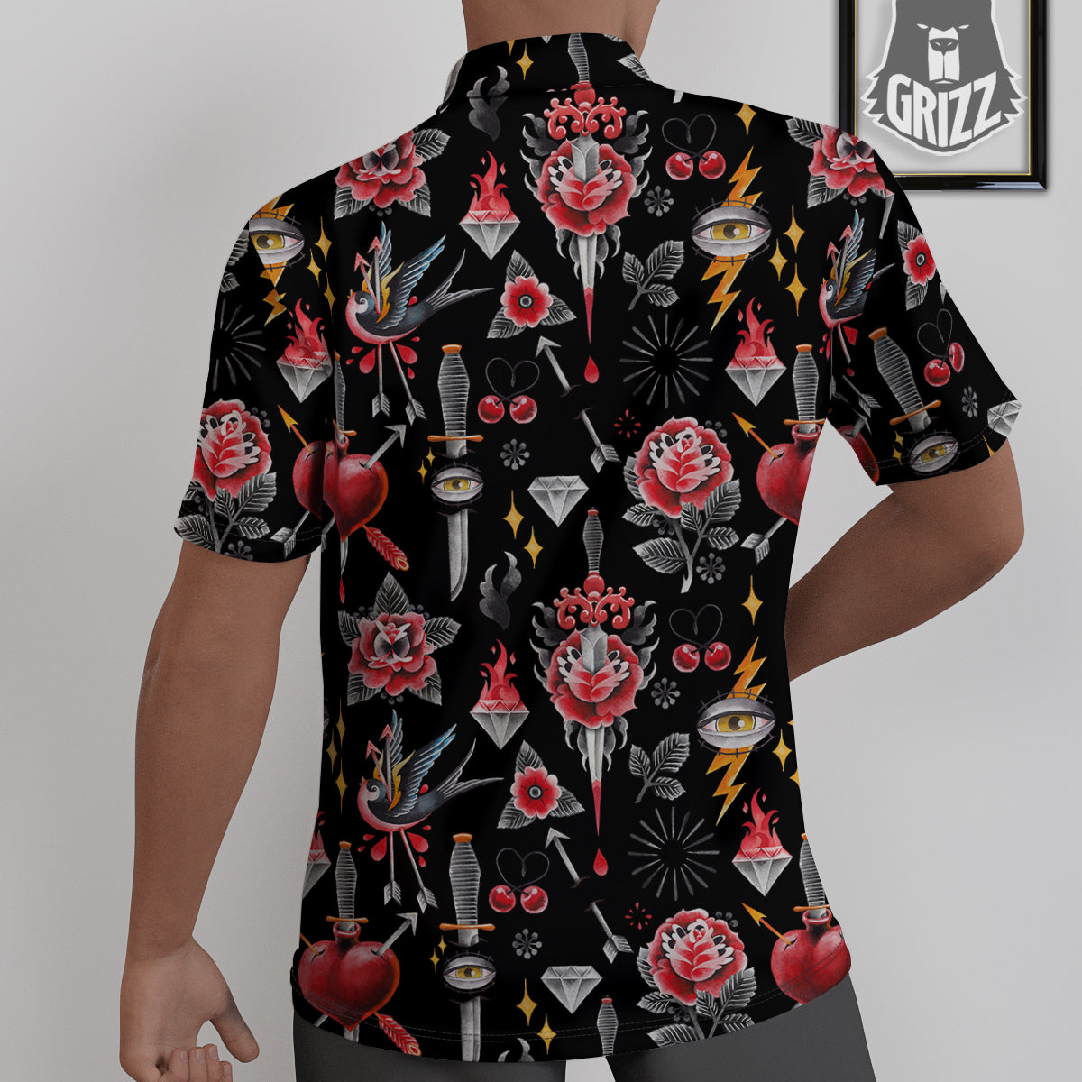 Tattoo Watercolor Print Pattern Untucked Shirts-grizzshop