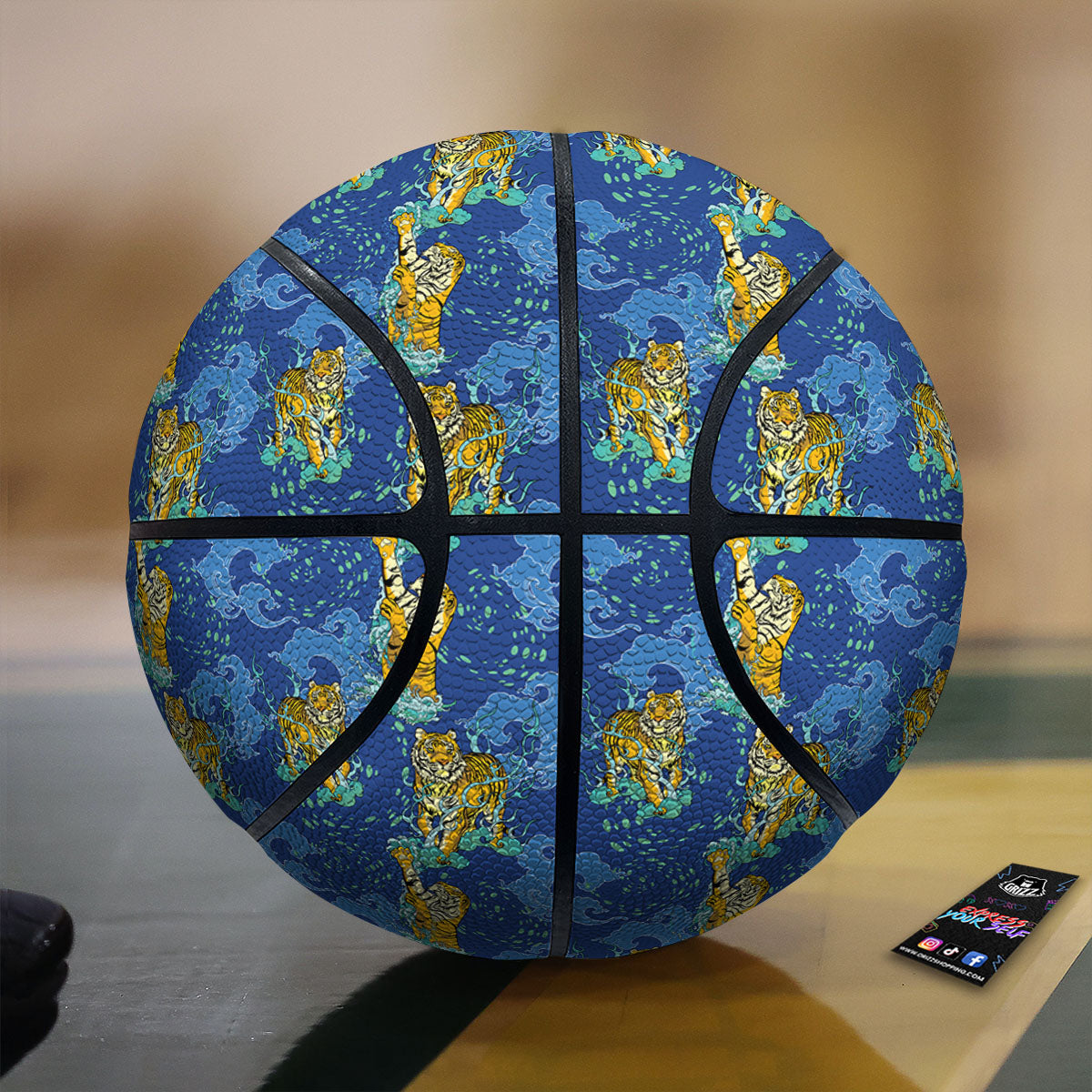 Tattoo Blue Tiger Print Pattern Basketball
