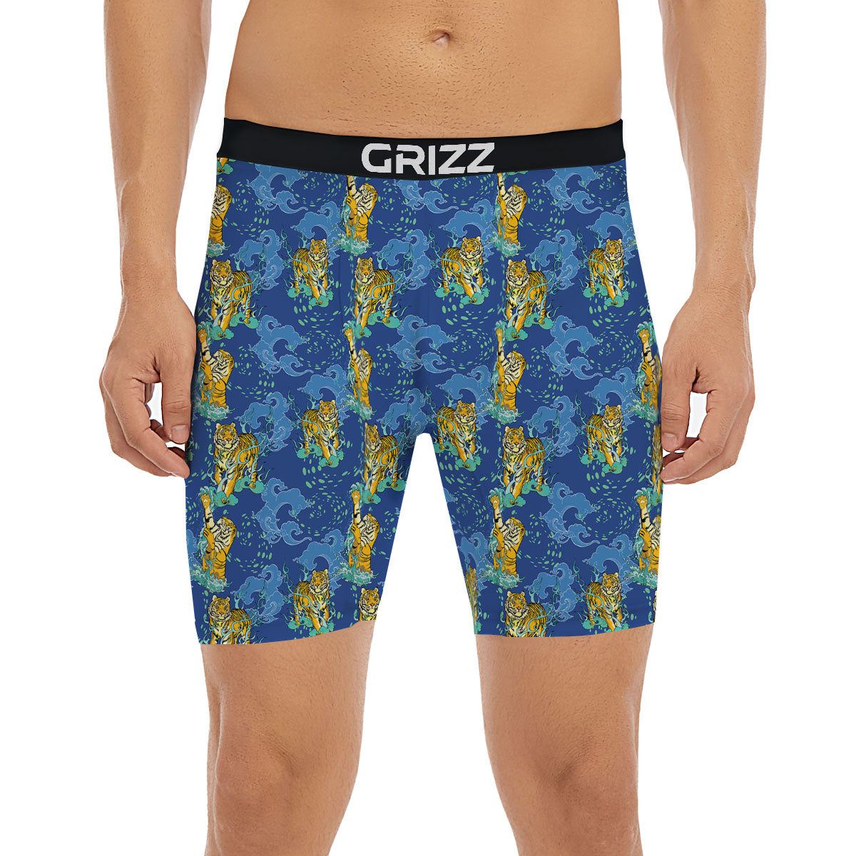 Tattoo Blue Tiger Print Pattern Boxer Briefs