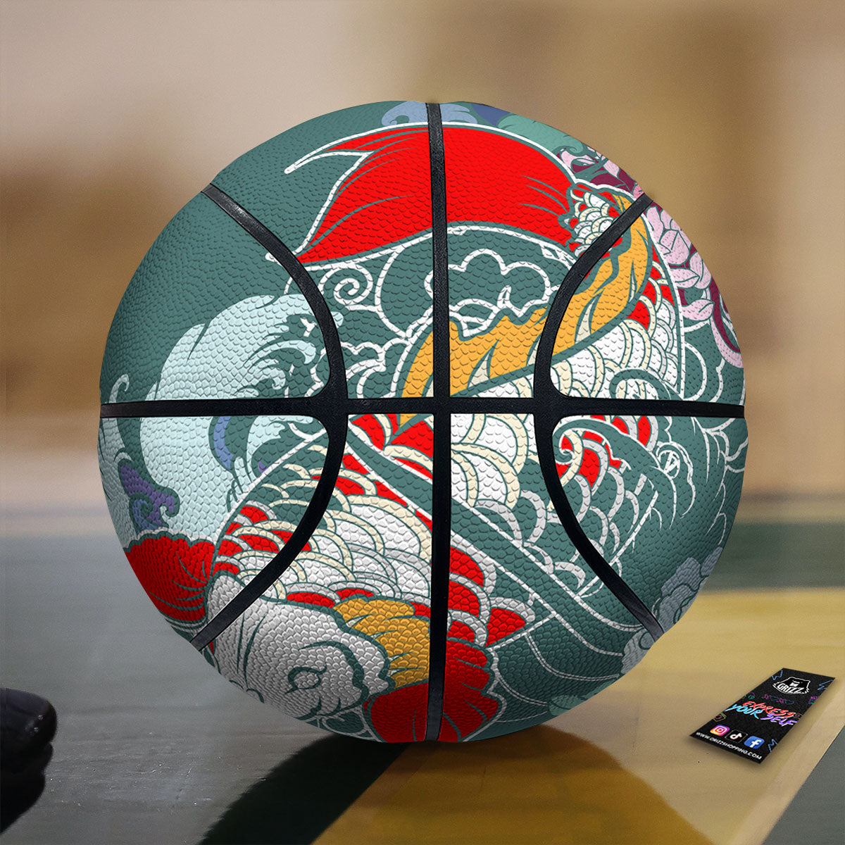 Tattoo Japanese Koi And Flower Print Basketball