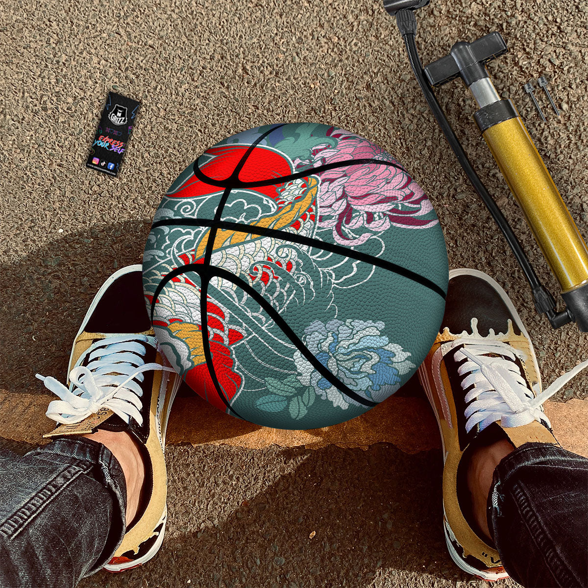 Tattoo Japanese Koi And Flower Print Basketball