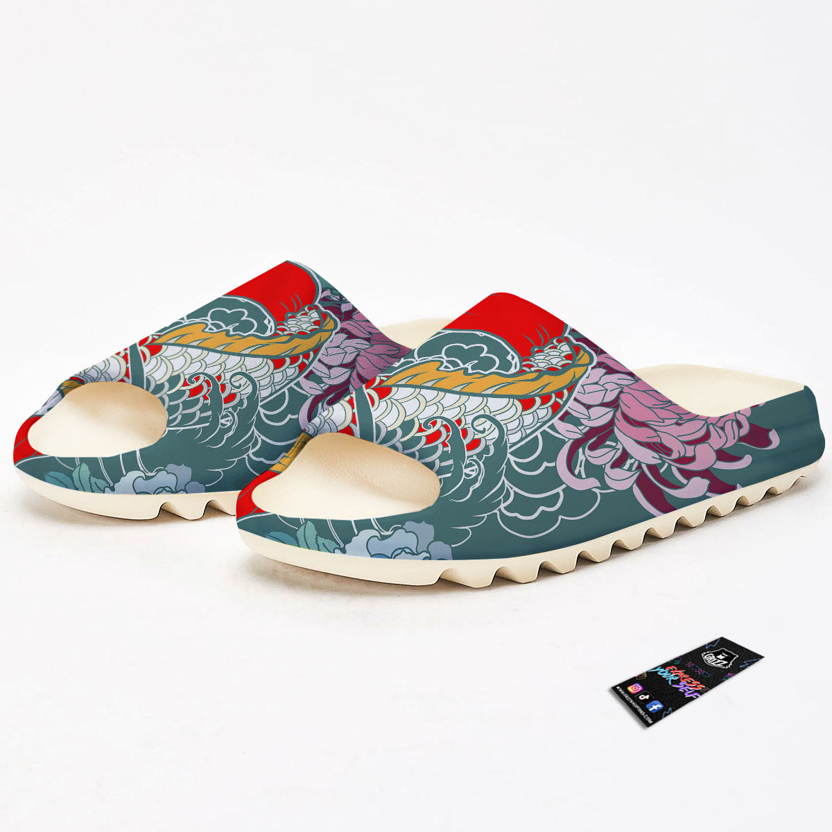 Tattoo Japanese Koi And Flower Print Sandals-grizzshop