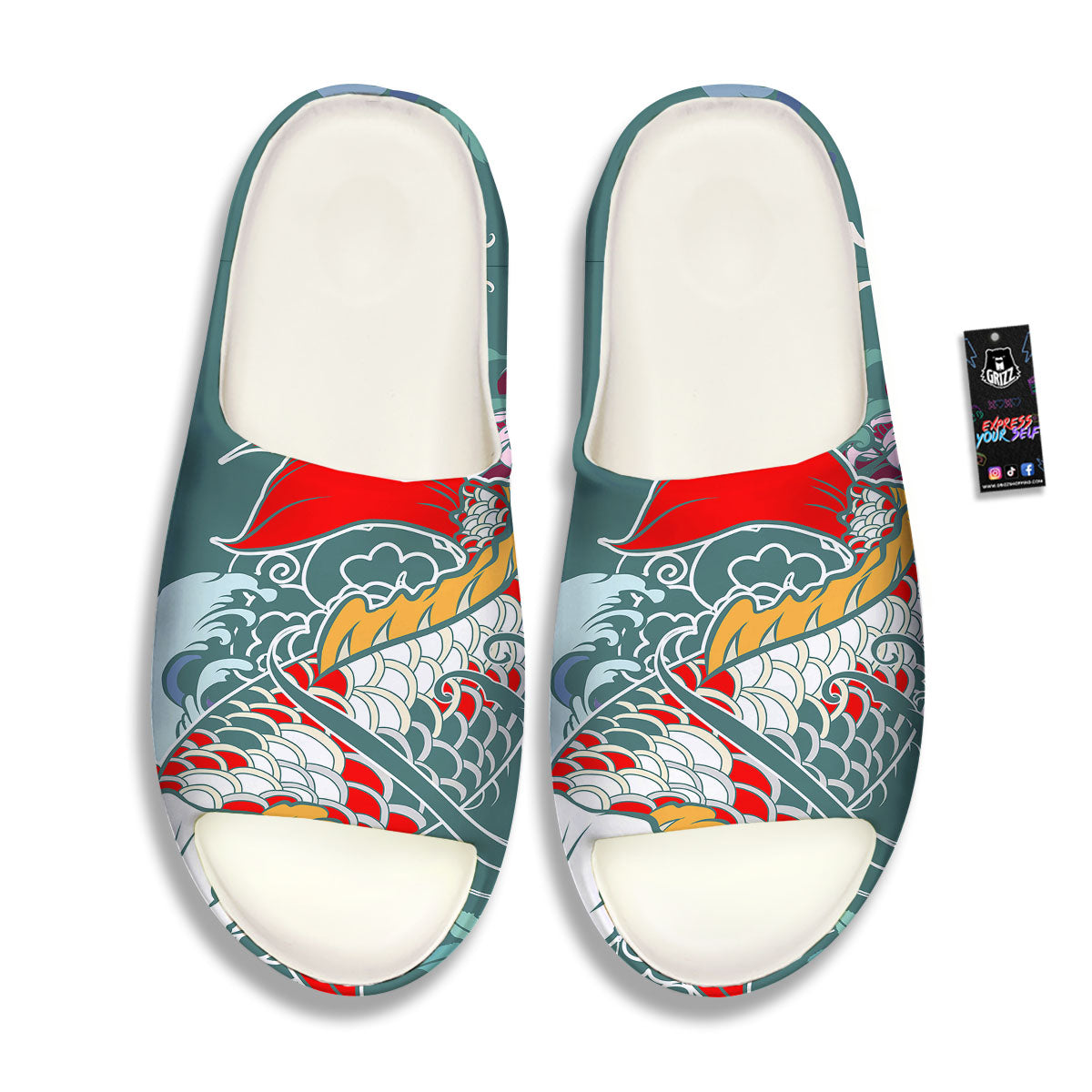 Tattoo Japanese Koi And Flower Print Sandals-grizzshop