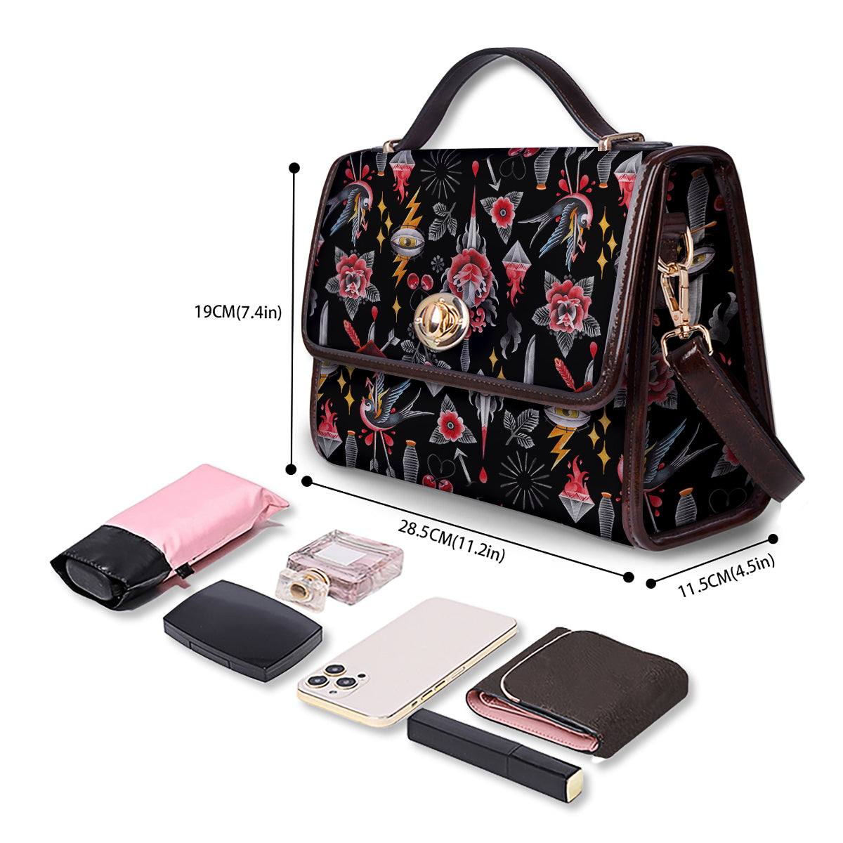 Tattoo Watercolor Print Pattern Women's Satchel Bag