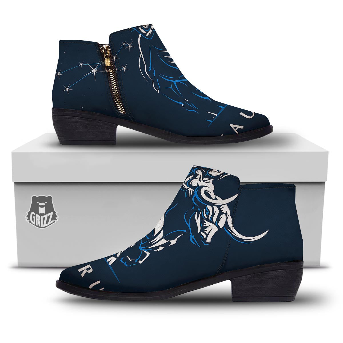 Taurus Constellation Sign Print Ankle Boots-grizzshop
