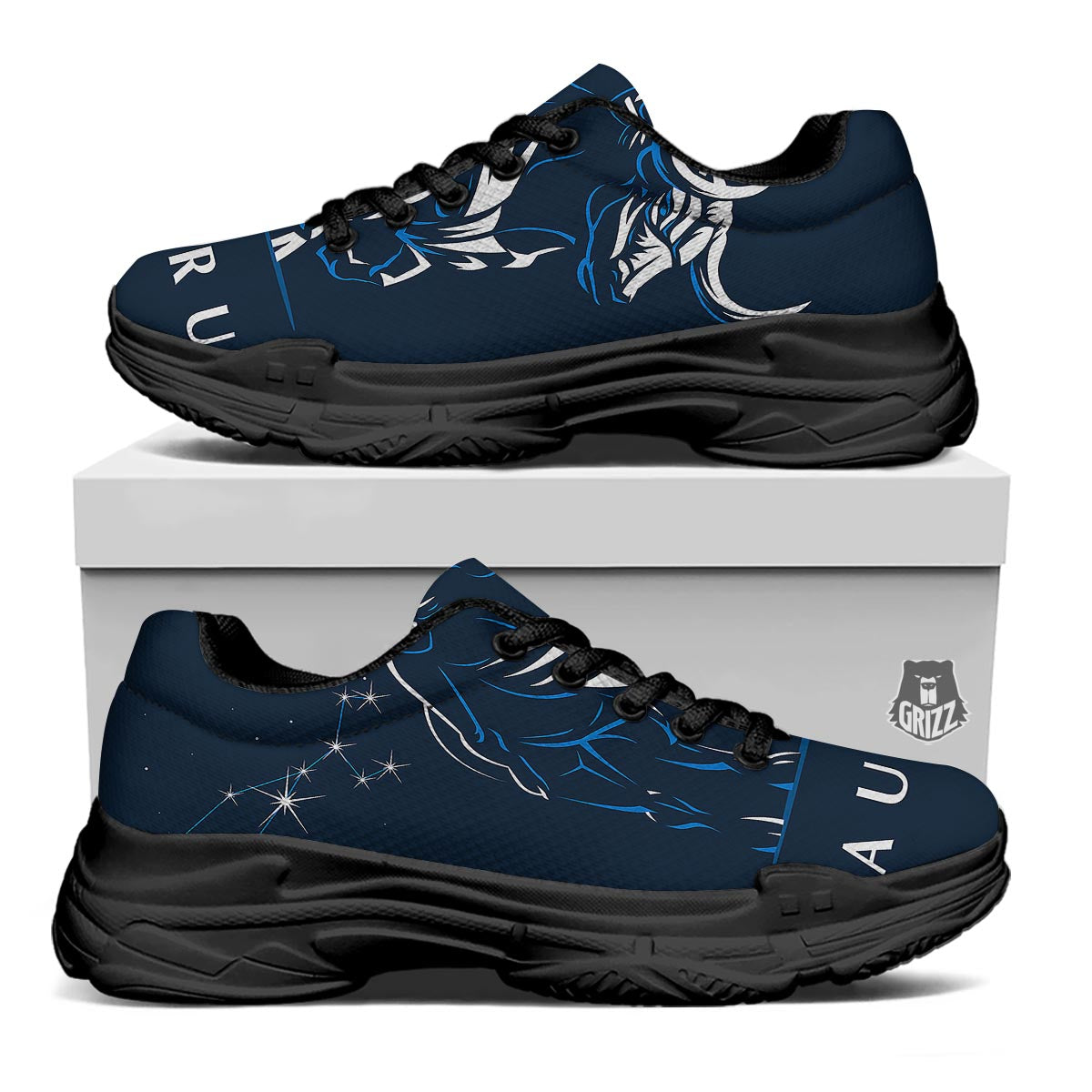 Taurus Constellation Sign Print Black Chunky Shoes-grizzshop