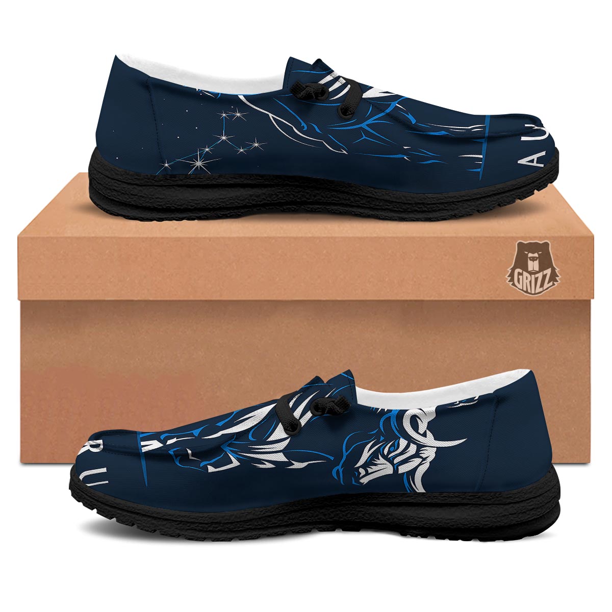 Taurus Constellation Sign Print Black Loafers-grizzshop