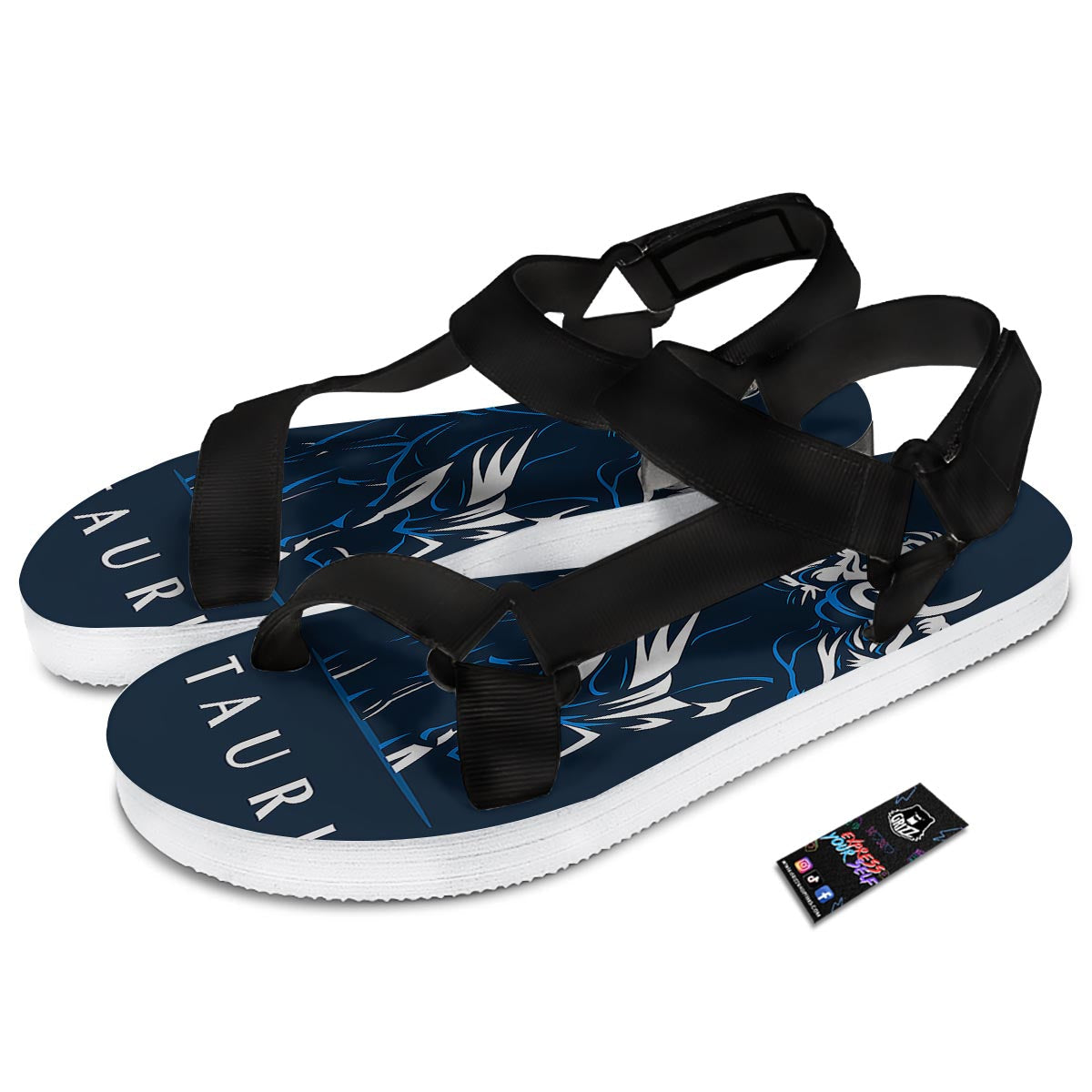 Taurus Constellation Sign Print Black Open Toe Sandals-grizzshop
