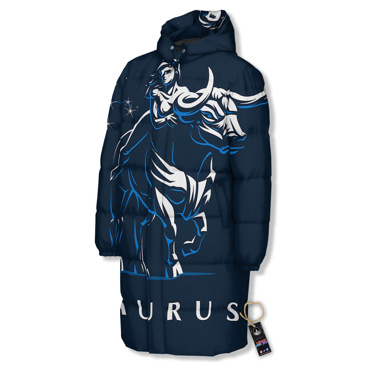Taurus Constellation Sign Print Long Down Jacket-grizzshop