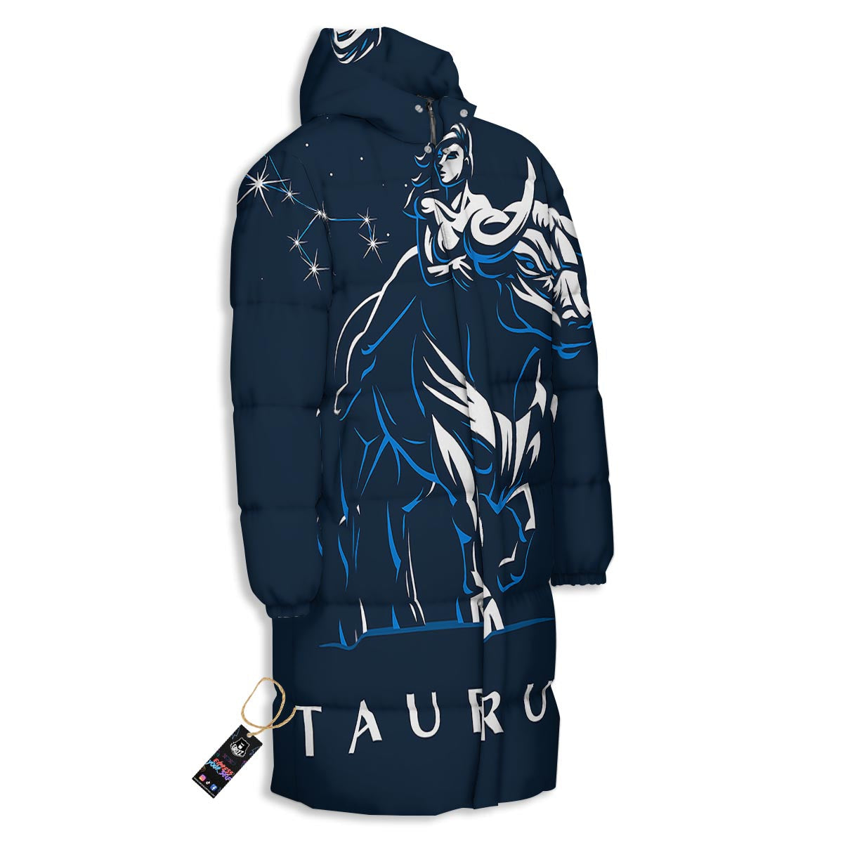 Taurus Constellation Sign Print Long Down Jacket-grizzshop