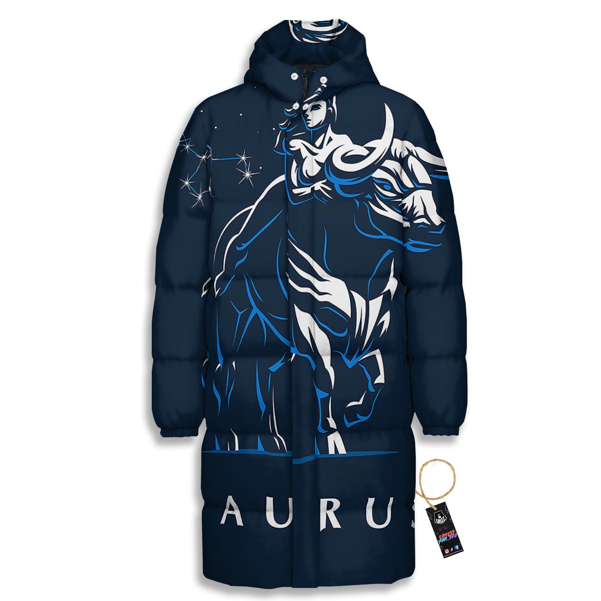 Taurus Constellation Sign Print Long Down Jacket-grizzshop