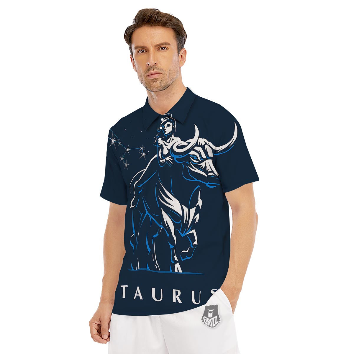 Taurus Constellation Sign Print Men's Golf Shirts-grizzshop