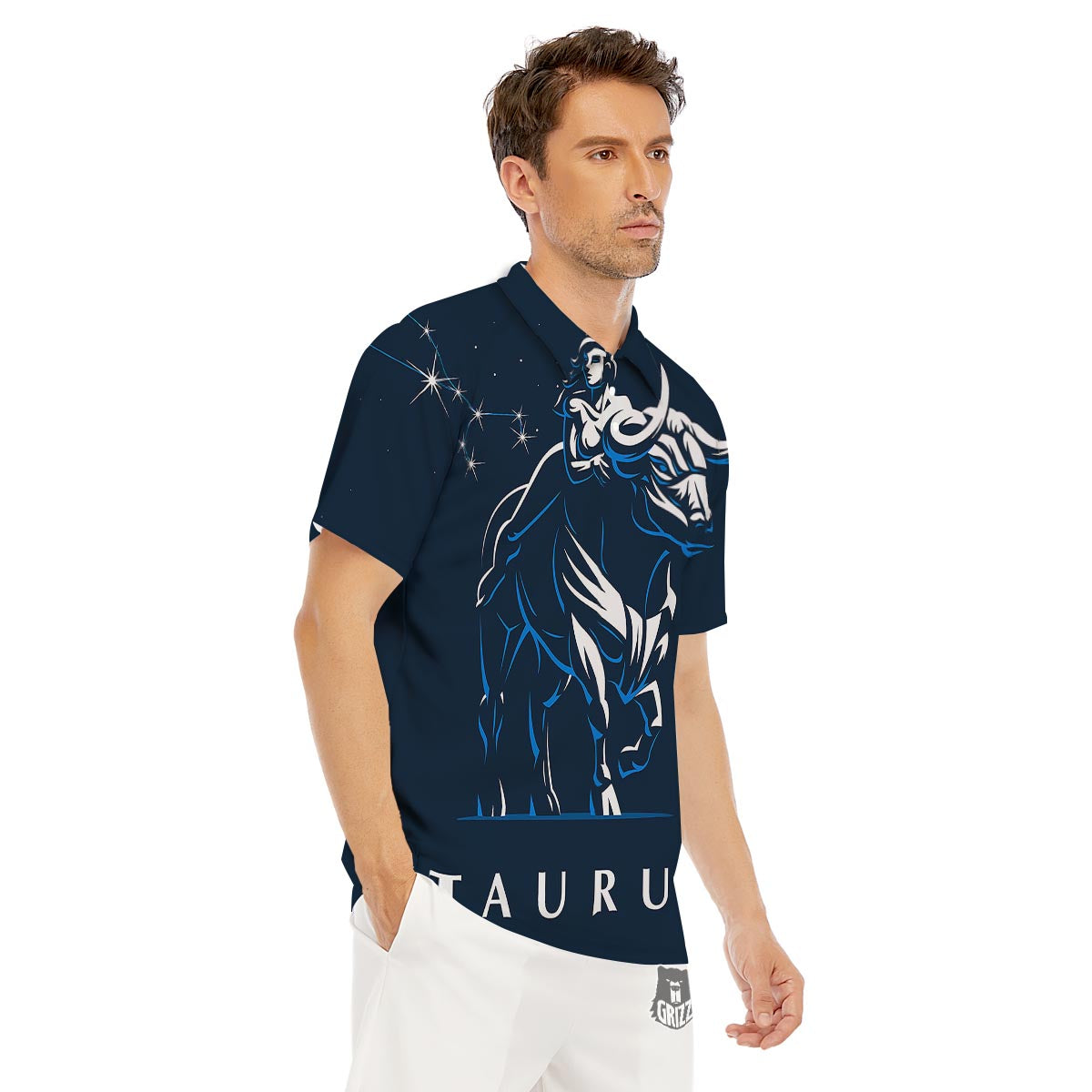 Taurus Constellation Sign Print Men's Golf Shirts-grizzshop