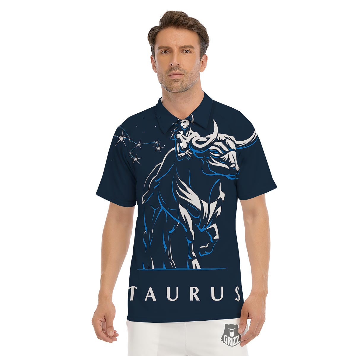 Taurus Constellation Sign Print Men's Golf Shirts-grizzshop