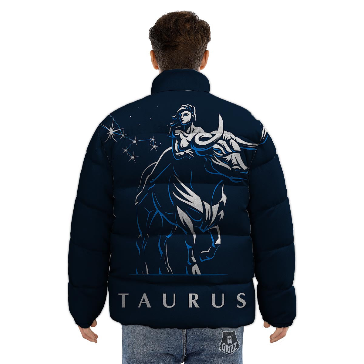 Taurus Constellation Sign Print Puffer Jacket-grizzshop
