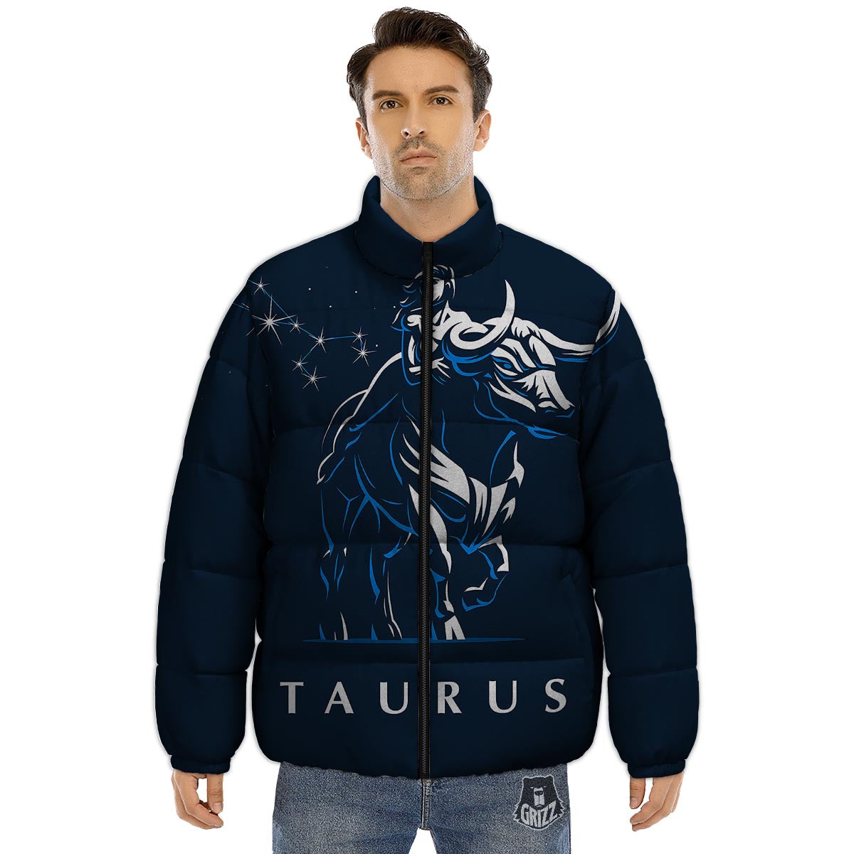 Taurus Constellation Sign Print Puffer Jacket-grizzshop