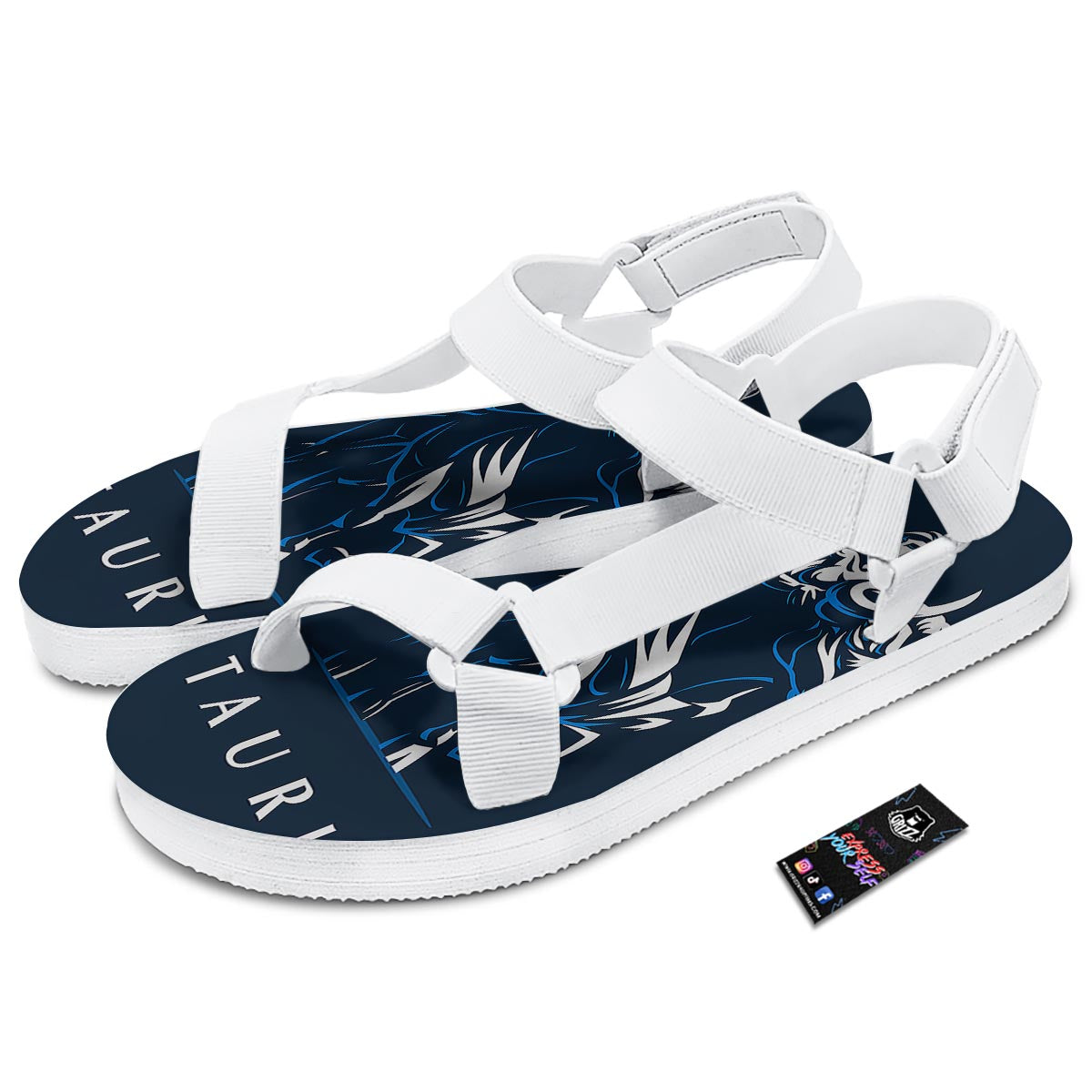 Taurus Constellation Sign Print White Open Toe Sandals-grizzshop