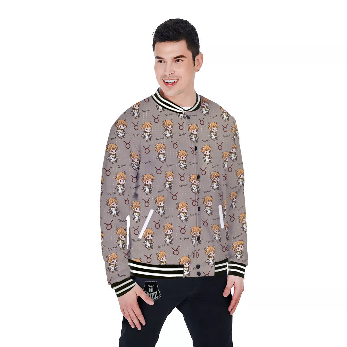 Taurus Cute Cartoon Print Pattern Baseball Jacket-grizzshop