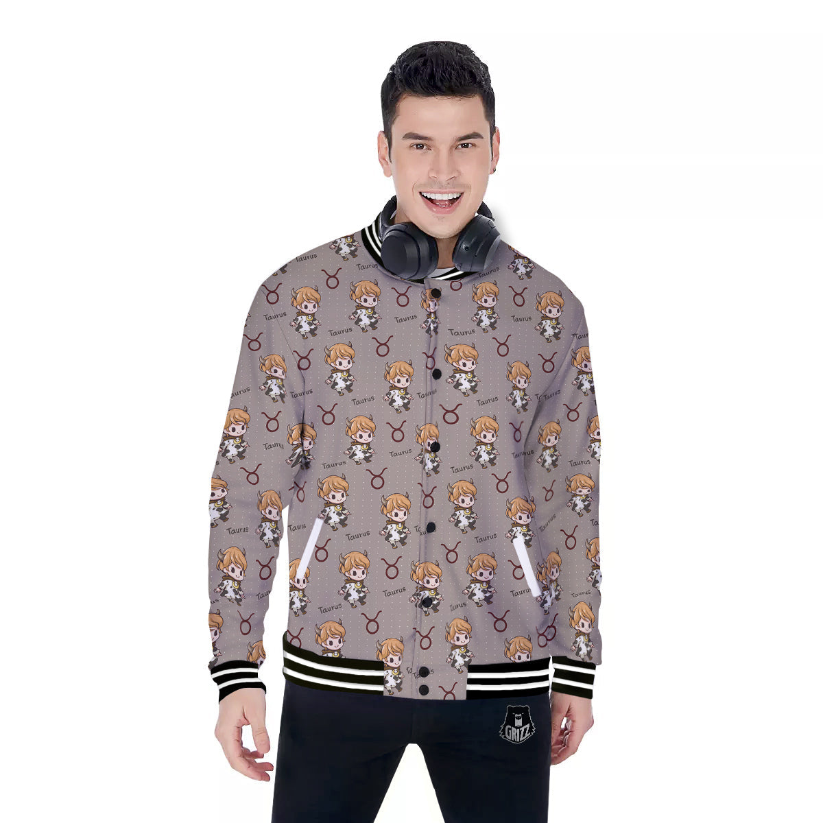Taurus Cute Cartoon Print Pattern Baseball Jacket-grizzshop