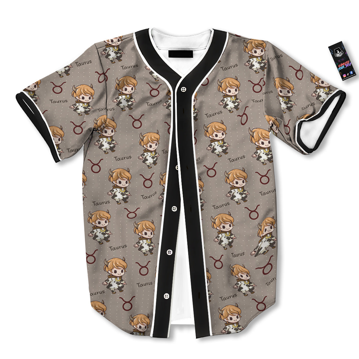 Taurus Cute Cartoon Print Pattern Baseball Jersey-grizzshop