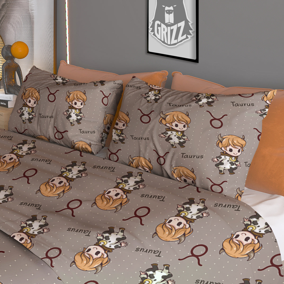Taurus Cute Cartoon Print Pattern Duvet Cover Bedding Set