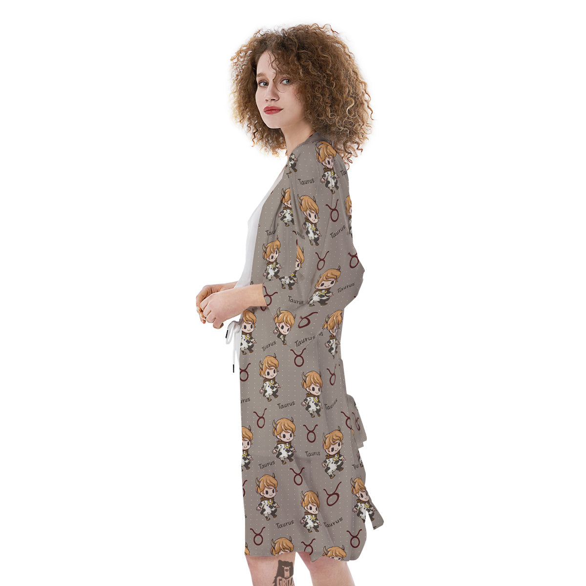 Taurus Cute Cartoon Print Pattern Kimono-grizzshop
