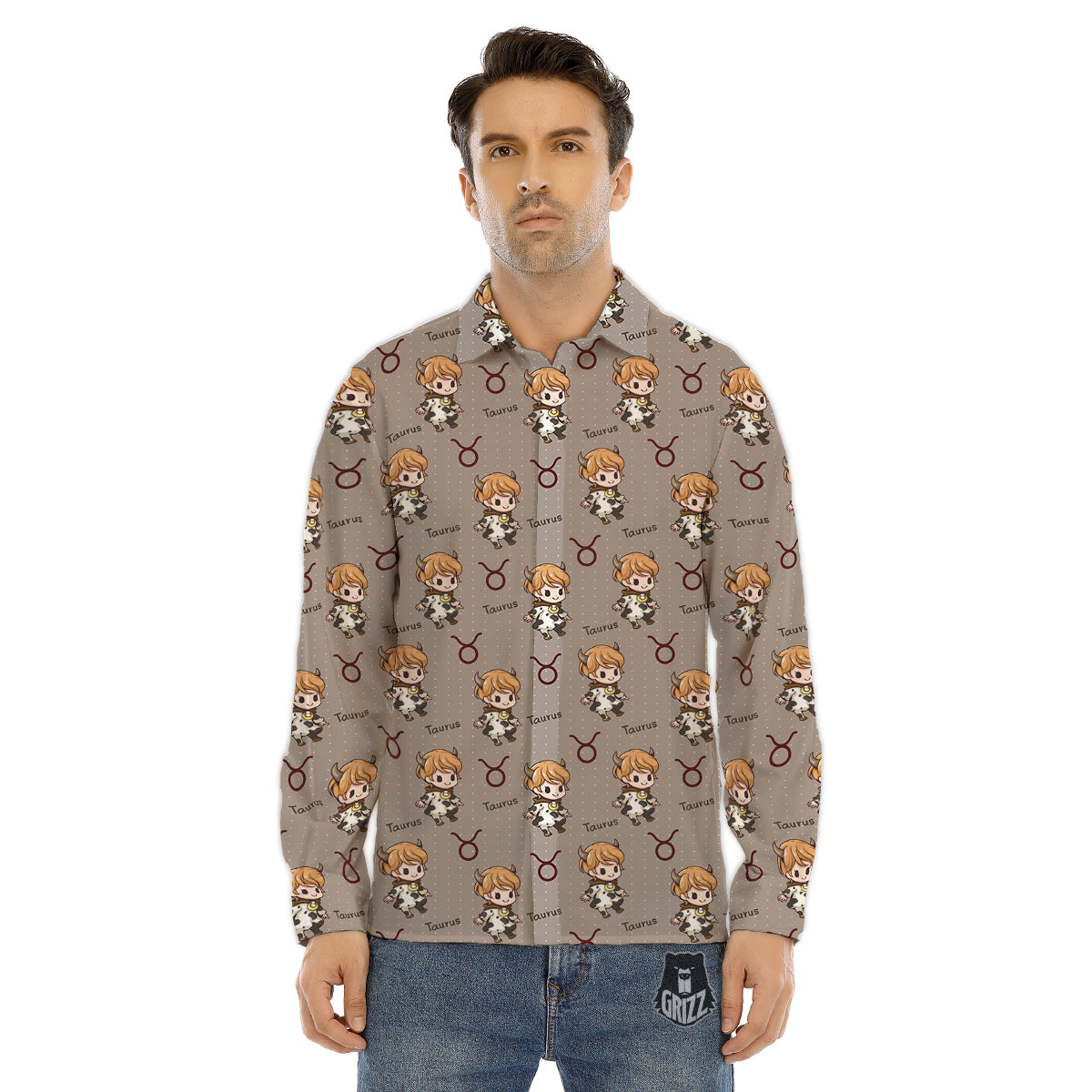 Taurus Cute Cartoon Print Pattern Men's Dress Shirts-grizzshop