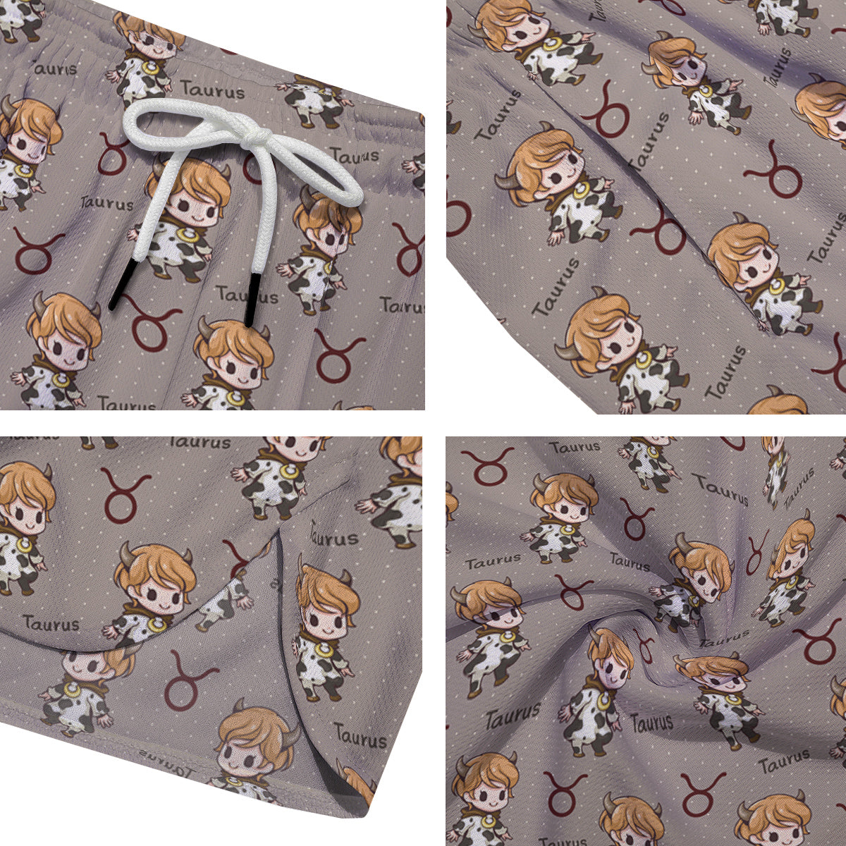 Taurus Cute Cartoon Print Pattern Men's Running Shorts-grizzshop