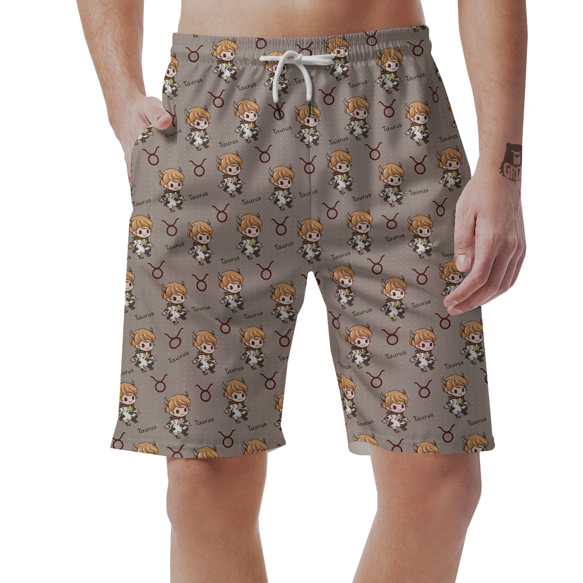 Taurus Cute Cartoon Print Pattern Men's Shorts-grizzshop